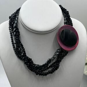 Tulla Booth Vintage 1980’s Unsigned Black Onyx Hematite Beaded Chocker Necklace